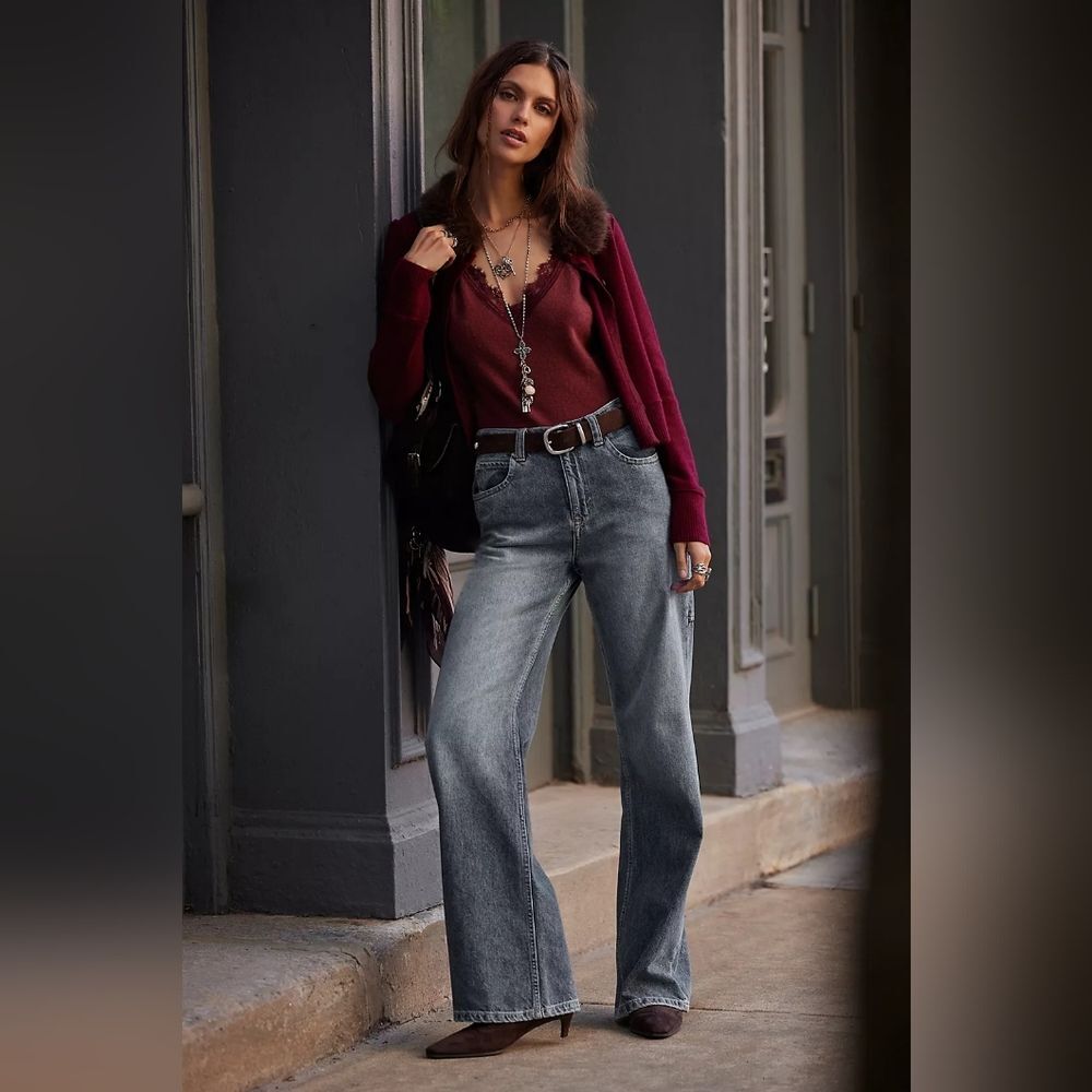 NWT We The Free Tinsley High Rise Straight Jeans Hazey Blue 31